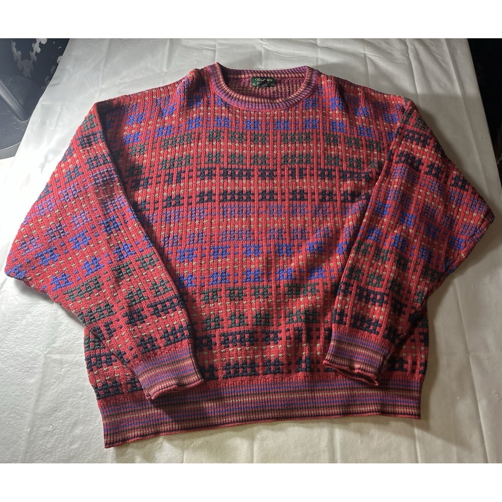 VTG Colours Alexander Julian Sweater Mens Large USA Cotton Red Geometric 80s